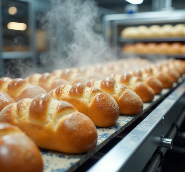 Chlebová linka čerstvě rozpečený chleba