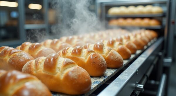 Chlebová linka čerstvě rozpečený chleba